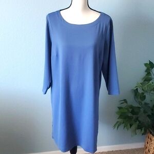 J JILL wearever easy care long tunic soft blue 3/4 sleeves size large